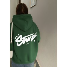 LAYORA Yazlı Baskılı Oversize Kapüşonlu Sweatshirt Unisex Kanguru Cepli Streetwear