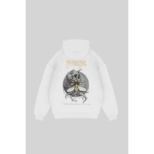 LAYORA Phaseone Baskılı Beyaz Oversize Unisex Kapüşonlu Sweatshirt