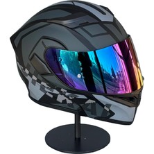 Scharf 902 Çene Açılır Motosiklet Kaskı – Güneş Gözlüklü (Rainbow Vizörlü) H1 Grey