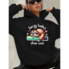 LAYORA Karikatür Kediler Baskılı Kanguru Cep Kapüşonlu Sweatshirt,