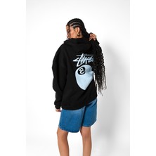 LAYORA Sts. Eight Ball Baskılı Oversize Unisex Siyah Hoodie