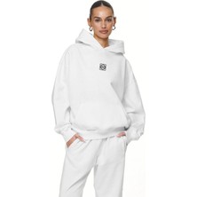 LAYORA Kapüşonlu Içi Polar Yüksek Baskılı Beyaz Oversize Hoodie Sweatshirt