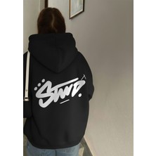LAYORA Yazlı Baskılı Oversize Kapüşonlu Sweatshirt Unisex Kanguru Cepli Streetwear