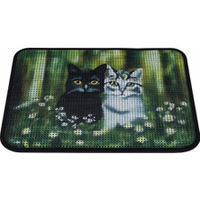 Petesia Kedi Tuvalet Önü Elekli Paspas 60X45 cm Siyah-Beyaz Kediler