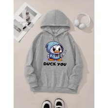 LAYORA Karikatür Kediler Baskılı Kanguru Cep Kapüşonlu Sweatshirt,