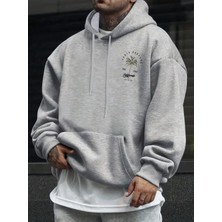 LAYORA Erkek Casual Tropikal Palmiye Ağacı Baskılı Kapüşonlu Sweatshirt