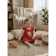 Buufuu Kız Çocuk Kolları Fırfır Detaylı Çiçekli Ikili Uzun Kollu Badi ve Waffle Elbise 6-24 Ay