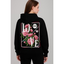 LAYORA Love Sloganlı Çiçek Baskılı Kapüşonlu Sweatshirt – Unisex Günlük Moda