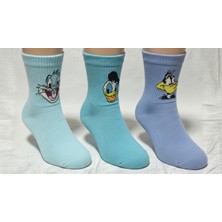 The Secret Desire 3’lü  Figürlü Unisex Soket Çorap Seti Mavi Tonlar Desenli Günlük Çorap 36-40