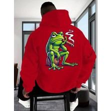LAYORA Erkek Casual Kapüşonlu Sweatshirt ile Kurbağa Sigara Grafik Baskı
