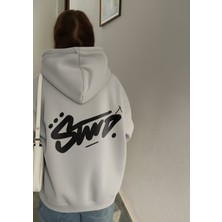 LAYORA Yazlı Baskılı Oversize Kapüşonlu Sweatshirt Unisex Kanguru Cepli Streetwear