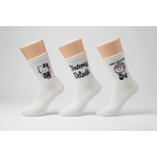 The Secret Desire 3’lü Yazılı Desenli Unisex Soket Çorap Seti Eğlenceli Mesajlı Beyaz Çorap