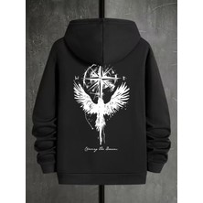 LAYORA Erkekler Için Kapüşonlu Uzun Kollu Pusula Yıldızı ve Kanat Baskılı