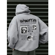 LAYORA Manhattan Baskılı Oversize Kapüşonlu Sweatshirt – Unisex Streetwear Hoodie