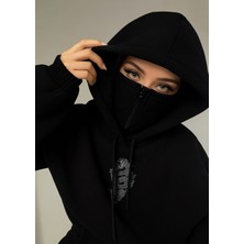 LAYORA - Unisex Kar Maskeli Ninja Sweatshırt 3 Iplik Kalın Oversize Büyük Beden