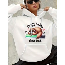 LAYORA Karikatür Kediler Baskılı Kanguru Cep Kapüşonlu Sweatshirt,