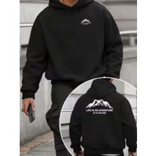 LAYORA Erkekler Için Moda Yaratıcı Tasarım Baskılı Uzun Kollu Bol Kapüşonlu