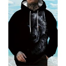 LAYORA Erkekler Için Moda Yaratıcı Tasarım Baskılı Uzun Kollu Bol Kapüşonlu