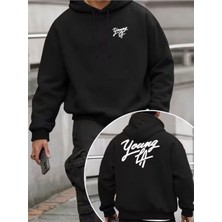 LAYORA Erkekler Için Moda Yaratıcı Tasarım Baskılı Uzun Kollu Bol Kapüşonlu