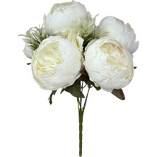 Nettenevime Yapay Çiçek Beyaz Şakayık Demeti 7dallı Buket 5 Şakayık 2 Aradal Çiçekleri 40*25CM