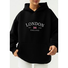 LAYORA London Baskılı Oversize Unısex Kadın/erkek Kapüşonlu Sweatshirt