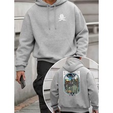 LAYORA Erkek Moda Yaratıcı Tasarım Baskılı Sporlu Günlük Çok Amaçlı Uzun Kollu Bol Kapüşonlu Sweatshirt