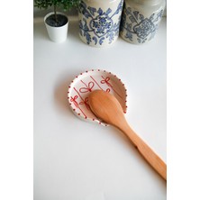 His Ceramic El Yapımı Kırmızı Fiyonk Desen Seramik Kirli Kaşık Altlığı, Kaşık Kepçe Nihalesi Kaşıklık