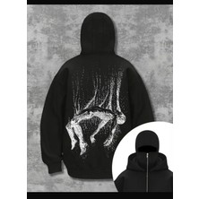 LAYORA Oversize Siyah Baskılı Kapüşonlu Sweatshirt