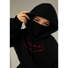 LAYORA - Unisex Kar Maskeli Ninja Sweatshırt 3 Iplik Kalın Oversize Büyük Beden