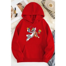 LAYORA Unisex 2ip Şardonlu Tom And Mickey Nosd Kırmızı Oversize Sweatshirt