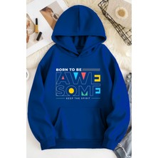 LAYORA Unisex 2ip Şardonlu Awe Some Baskılı Sax Oversize Sweatshirt