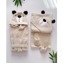 Butik Erkek Bebek - Çocuk  %100 Pamuklu 4 Parça Havlu - Bornoz Seti Kutulu