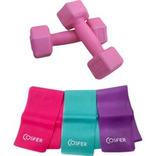 PremiumPort Pembe Dambıl 1 kg x 2 ve Pilates Direnç Bandı 3'lü Set