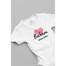 Overoz Babam Olsun Yeter Kalp Baskılı Kısa Kollu Beyaz Bebek Body Zıbın 5744