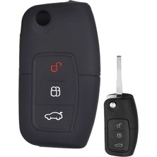 Khi-Zai Ford Fiesta Focus Mondeo B-Max C-Max Sustalı Anahtar Uyumlu Silikon Oto Anahtar Kumanda Kabı Kılıf Siyah