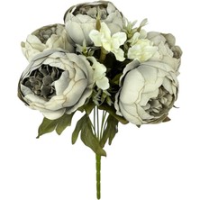Nettenevime Yapay Çiçek Gri Şakayık Demeti 7dallı Buket 5 Şakayık 2 Aradal Çiçekleri 40*25CM
