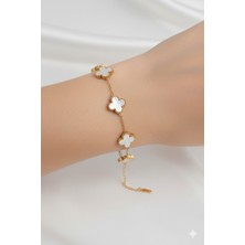 Yonca Figürlü Çelik Bileklik Siyah Beyaz Zirkon Taşlı Farklı Boy Seçenekli Tasarım