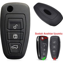 Khi-Zai Ford Focus Mondeo Fiesta Kuga Sustalı Anahtar Uyumlu Silikon Oto Anahtar Kumanda Kabı Kılıf Siyah