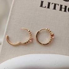 Lente Aksesuar Kadın Altın Kaplama Rengi Kalp Detaylı Zirkon Taşlı Halkalı Küpe