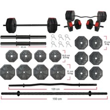 PremiumPort 80 kg Düz ve Z Bar Seti, 150CM ve 120CM, Kırmızı Kapaklı, E-Ticaret Ürün