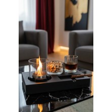 CopArt Elza Siyah Masaüstü Beton Şömine - 1 Lt Bioetanol Yakıt Hediye