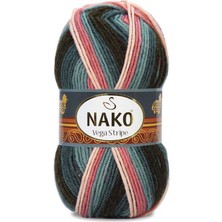Nako Vegastripe (5 Adet) 82418 Siyah-Mavi-Pembe-Krem Renkli El Örgü Ipliği