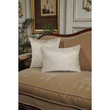 Visionario Kırlent Kılıfı Çizgili Desenli Jakarlı Dokuma Kumaş 2'li 45X45 ve 35X50 Çift Taraflı Biyeli