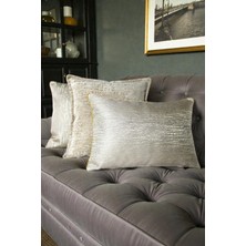 Visionario Kırlent Kılıfı Çizgili Desenli Jakarlı Dokuma ve Kadife Kumaş Seti 45X45 35X50 Çift Taraflı Biyeli