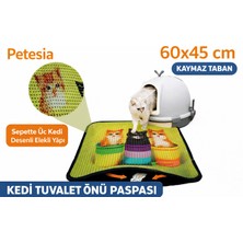Petesia Kedi Tuvalet Önü Elekli Paspas 60X45 cm – Kedi Kumu Tutucu, Sepette Üç Kedi Desenli