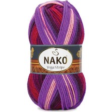 Nako Vega Stripe (5 Adet) 82412 Mor-Fuşya-Pudra Renkli El Örgü Ipliği