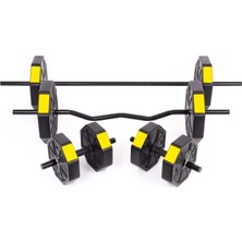 PremiumPort 60 kg Düz Bar Z Bar Dambıl Full Set Sarı Kapaklı, Güç ve Dayanıklılık