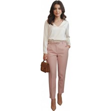 Lavinsis Yüksek Bel Dar Paça Pantolon Kemerli Kaliteli Kumaş Pantolon