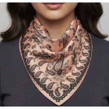 Paisley Desenli Lüks Saten Kare Fular - 50X50 cm Çok Amaçlı Bandana