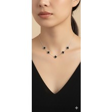 Shae Jewelry 5'li Siyah Renk Yonca Model Kolye ve Bileklik Paslanmaz Çelik Büyük Boy